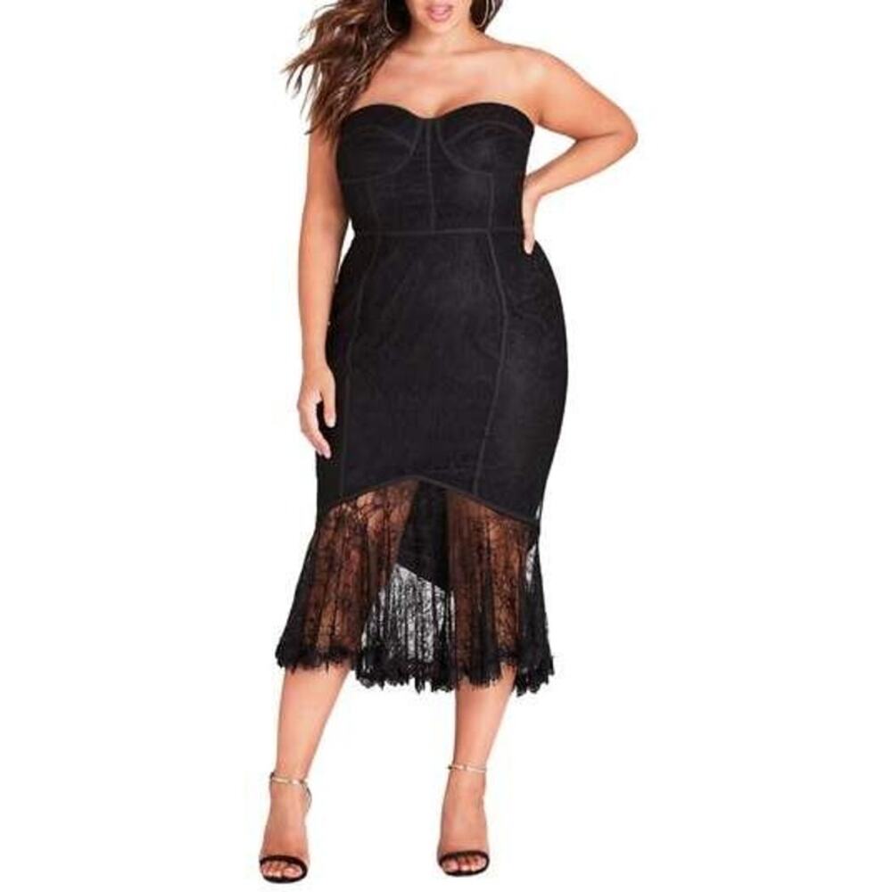 City Chic So Seductive Ruffle Hem Lace Body-con Dress In Black XL 22 MSRP $169